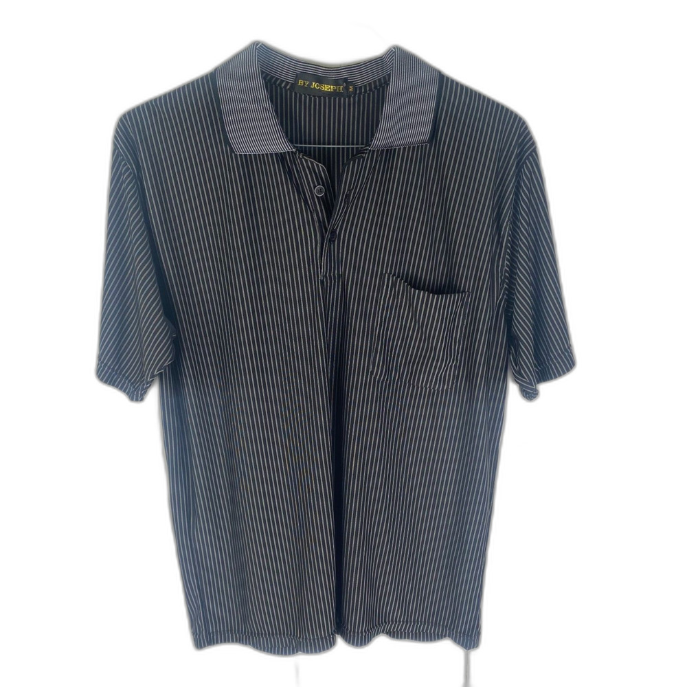 By Joseph Striped Collared T-shirt in Men's Medium Black and Gray